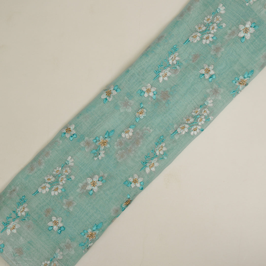 Sheen Buta on Aqua Cotton Silk Embroidered Fabric