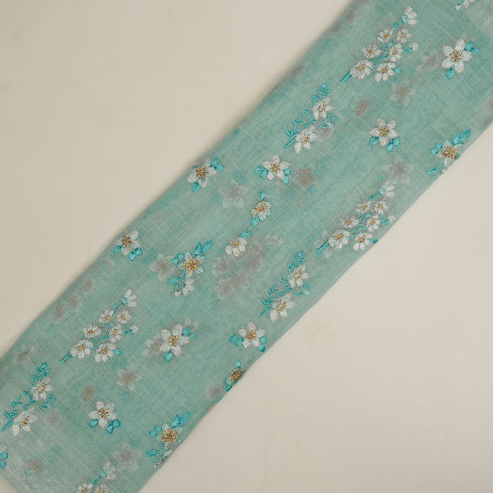 Sheen Buta on Aqua Cotton Silk Embroidered Fabric