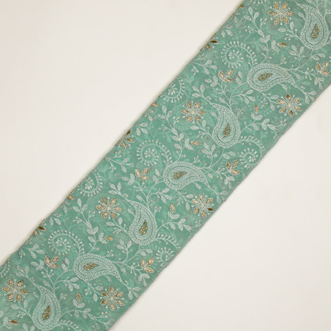 Nabila Jaal on Light Aqua Semi Georgette Embroidered Fabric