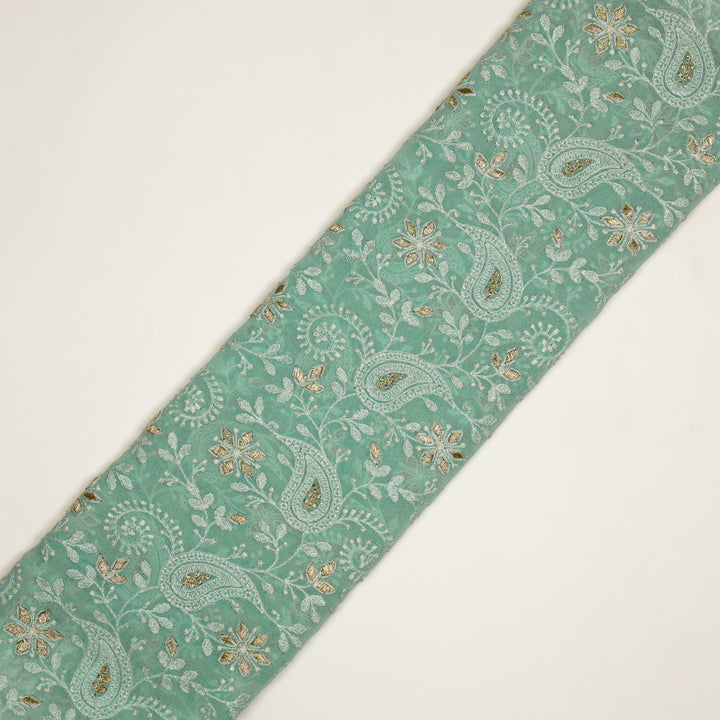 Nabila Jaal on Light Aqua Semi Georgette Embroidered Fabric