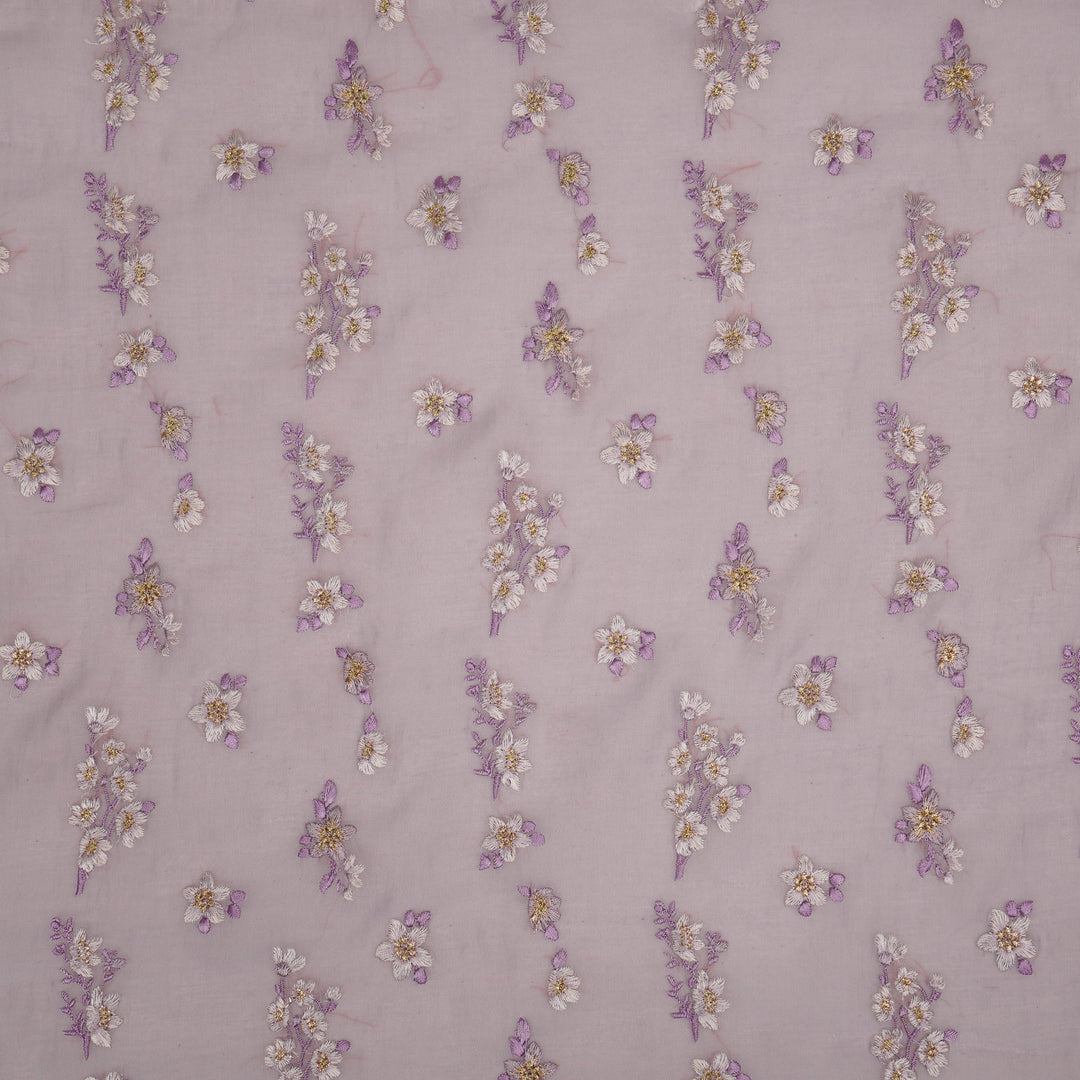 Sheen Buta on Lavender Cotton Silk Embroidered Fabric