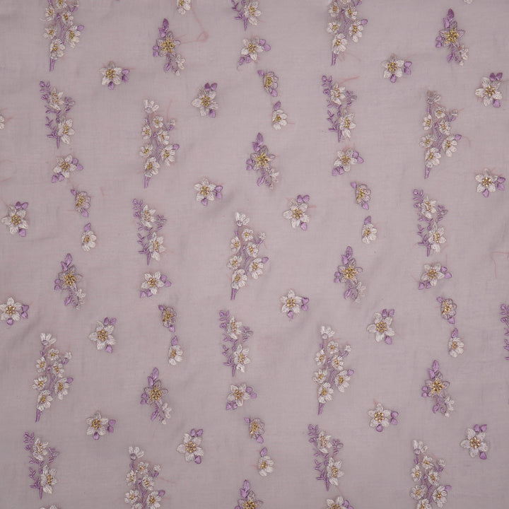 Sheen Buta on Lavender Cotton Silk Embroidered Fabric