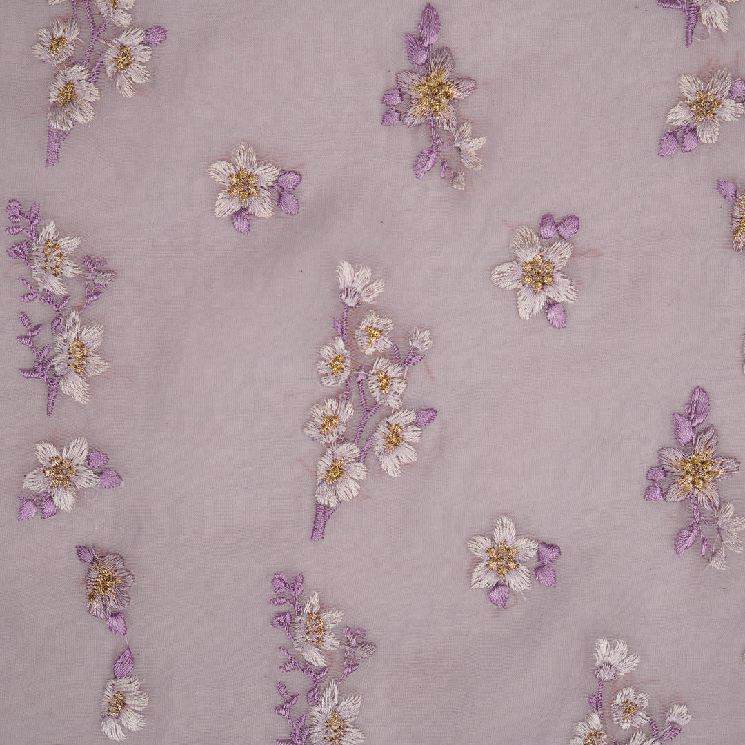 Sheen Buta on Lavender Cotton Silk Embroidered Fabric