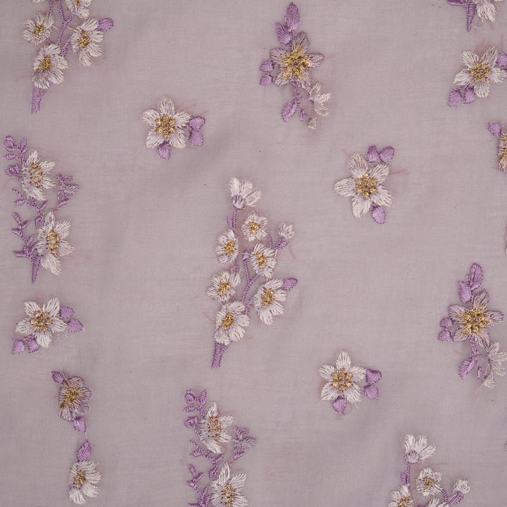 Sheen Buta on Lavender Cotton Silk Embroidered Fabric