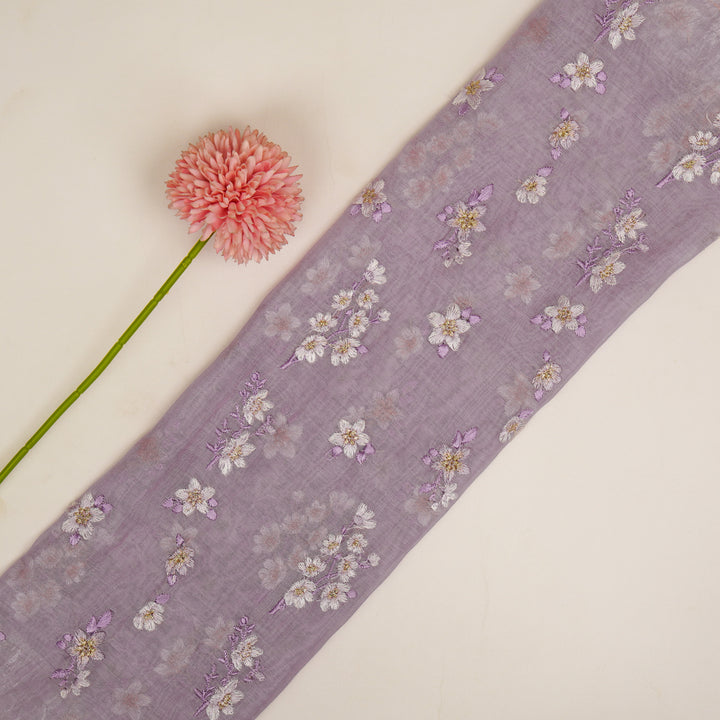 Sheen Buta on Lavender Cotton Silk Embroidered Fabric