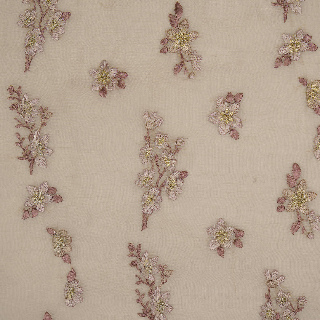 Sheen Buta on Blush Cotton Silk Embroidered Fabric