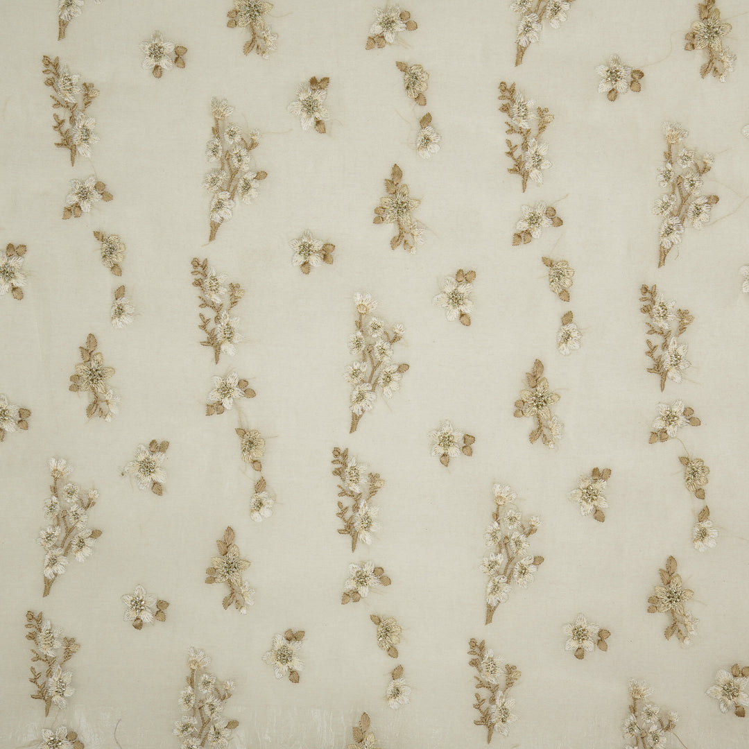 Sheen Buta on Ivory Cotton Silk Embroidered Fabric