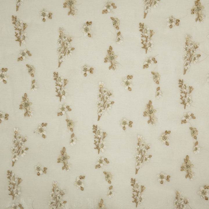 Sheen Buta on Ivory Cotton Silk Embroidered Fabric