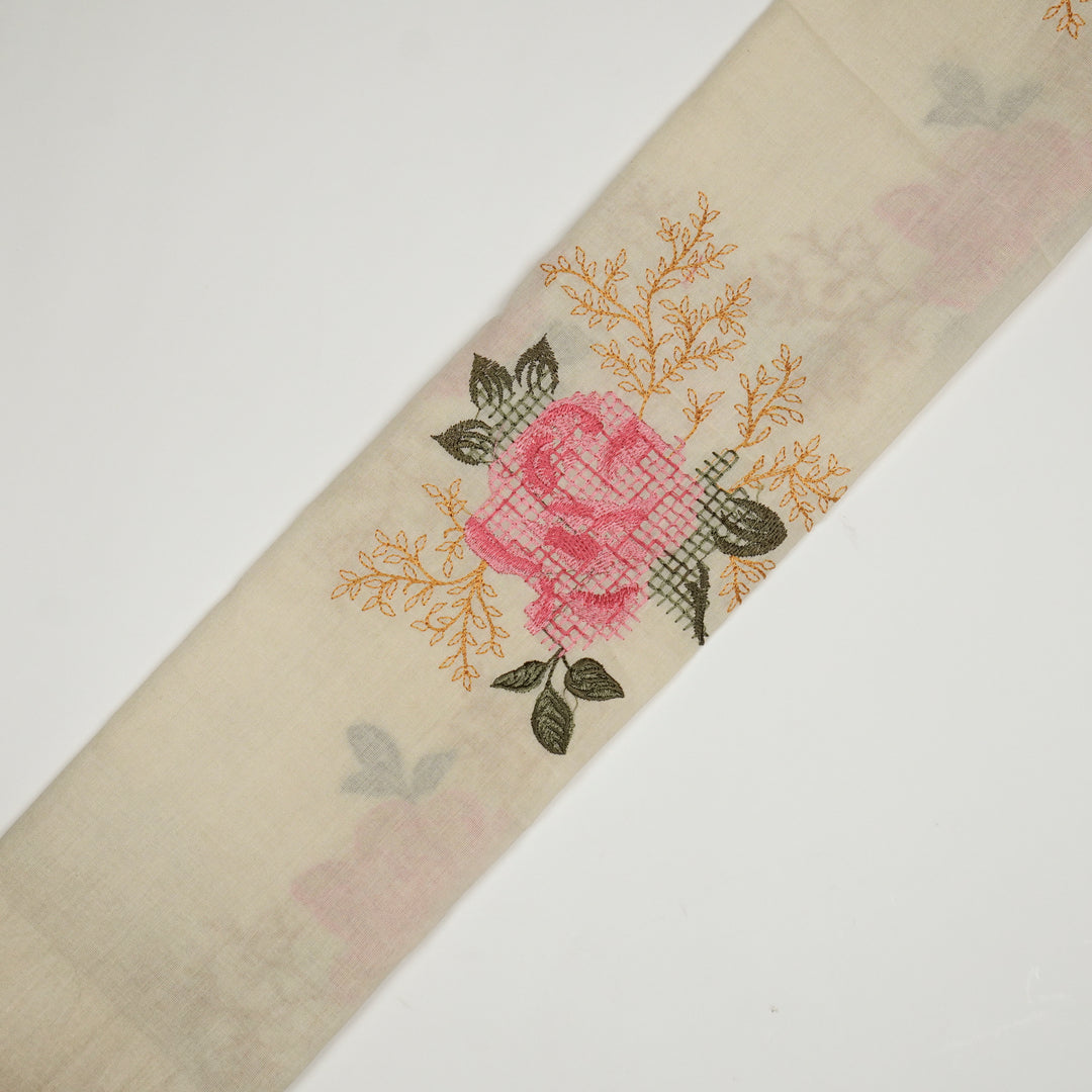 Hiral Rose Buta on Cream Malmal Embroidered Fabric