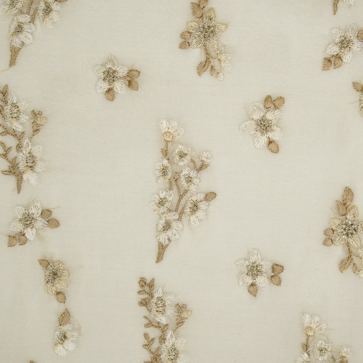 Sheen Buta on Ivory Cotton Silk Embroidered Fabric