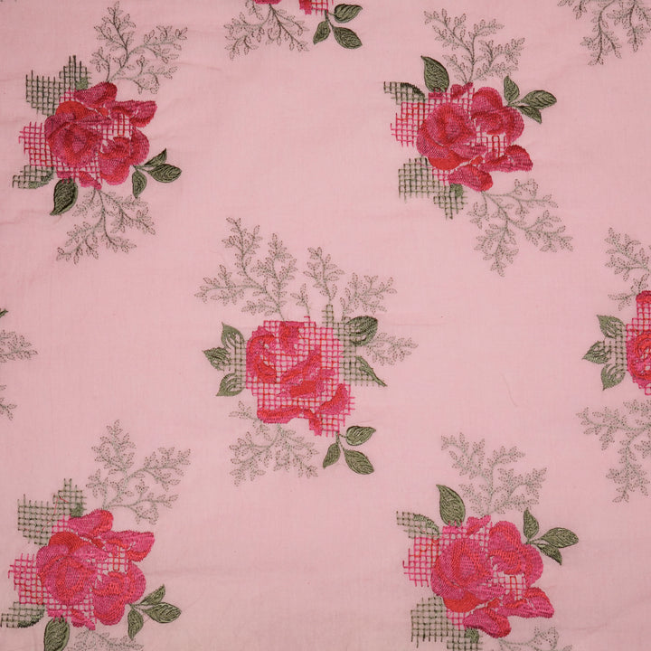 Hiral Rose Buta on Pink Malmal Embroidered Fabric