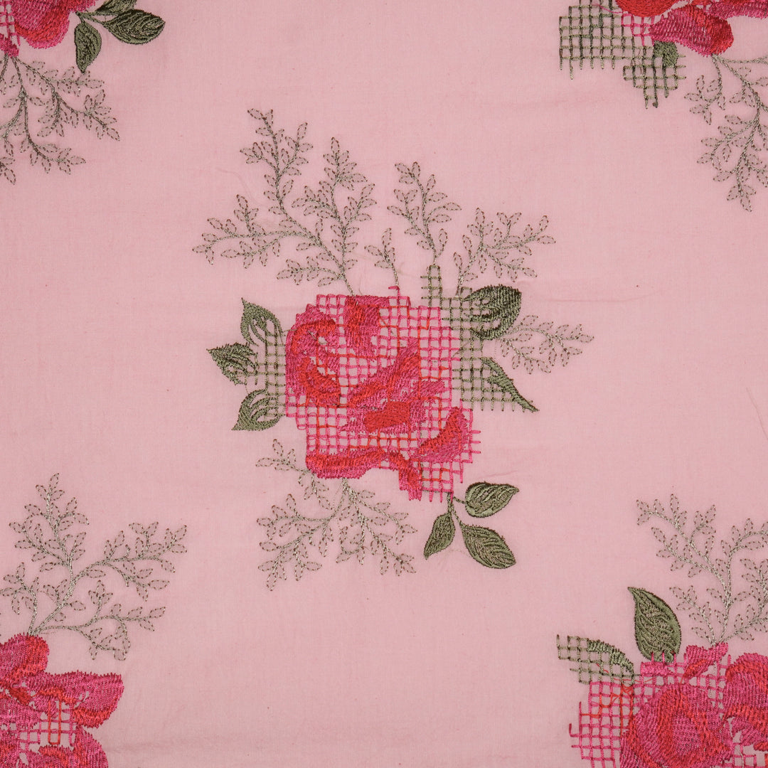 Hiral Rose Buta on Pink Malmal Embroidered Fabric