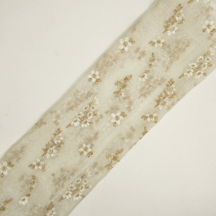Sheen Buta on Ivory Cotton Silk Embroidered Fabric