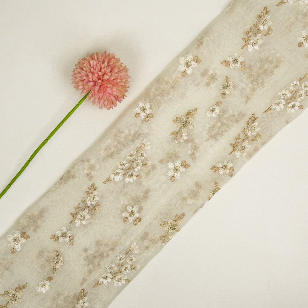 Sheen Buta on Ivory Cotton Silk Embroidered Fabric