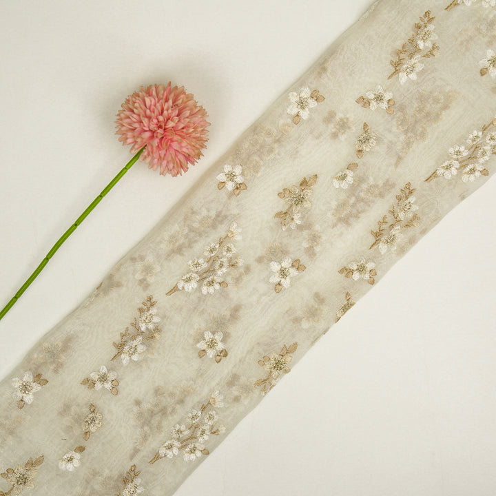 Sheen Buta on Ivory Cotton Silk Embroidered Fabric
