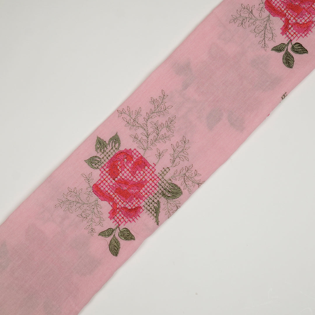 Hiral Rose Buta on Pink Malmal Embroidered Fabric