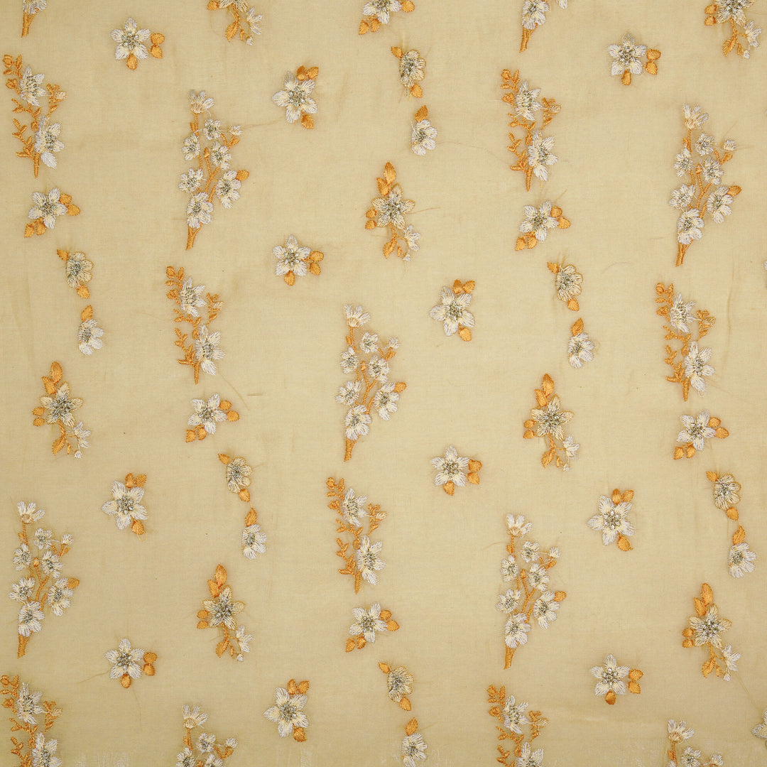 Sheen Buta on Mango Cotton Silk Embroidered Fabric