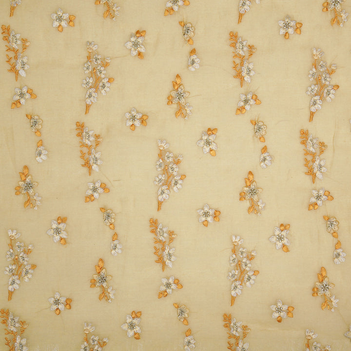 Sheen Buta on Mango Cotton Silk Embroidered Fabric