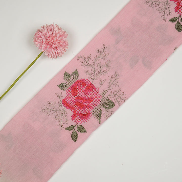 Hiral Rose Buta on Pink Malmal Embroidered Fabric