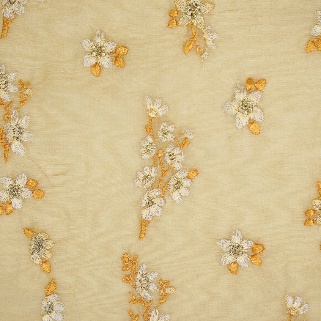 Sheen Buta on Mango Cotton Silk Embroidered Fabric