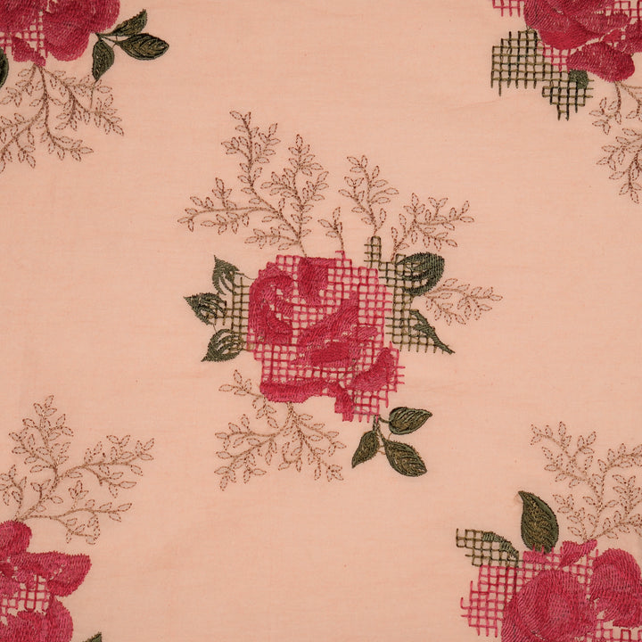 Hiral Rose Buta on Light Peach Malmal Embroidered Fabric