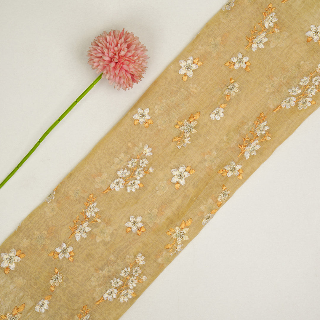 Sheen Buta on Mango Cotton Silk Embroidered Fabric