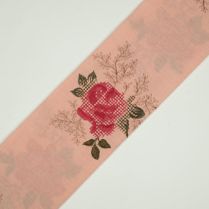 Hiral Rose Buta on Light Peach Malmal Embroidered Fabric