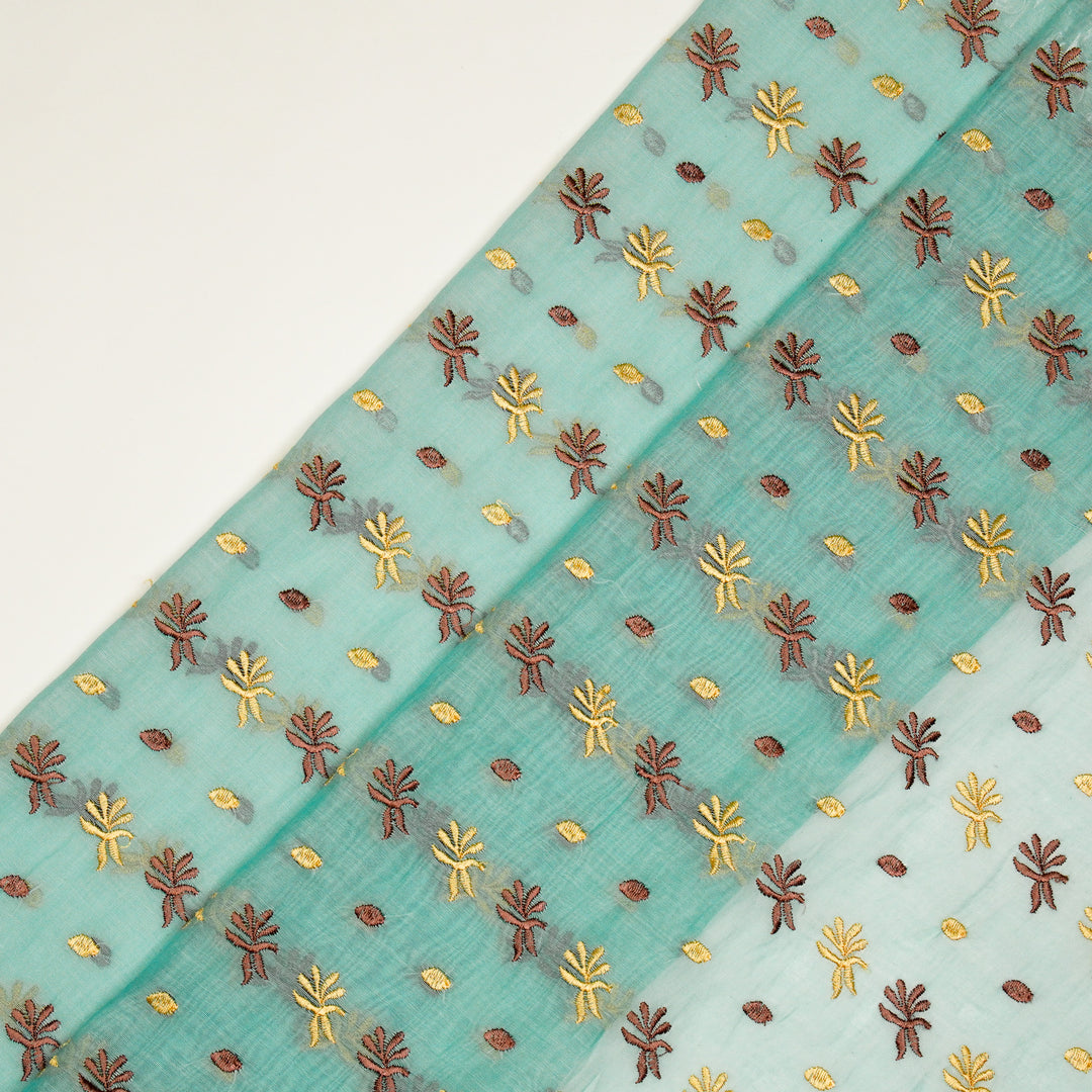 Smita Buti on Turquoise Cotton Silk Embroidered Fabric