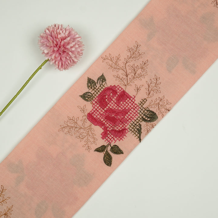 Hiral Rose Buta on Light Peach Malmal Embroidered Fabric