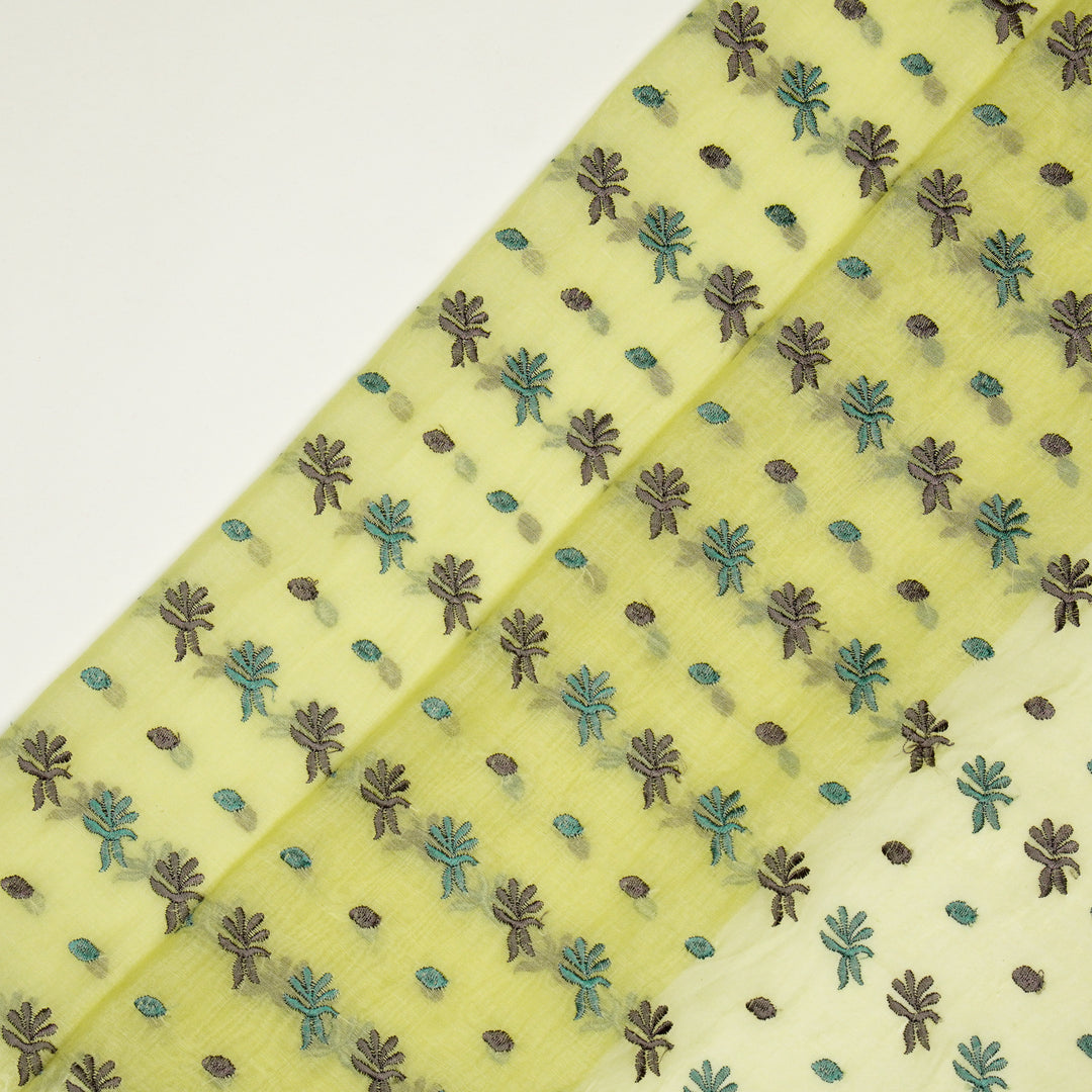 Smita Buti on Light/Yellow Cotton Silk Embroidered Fabric