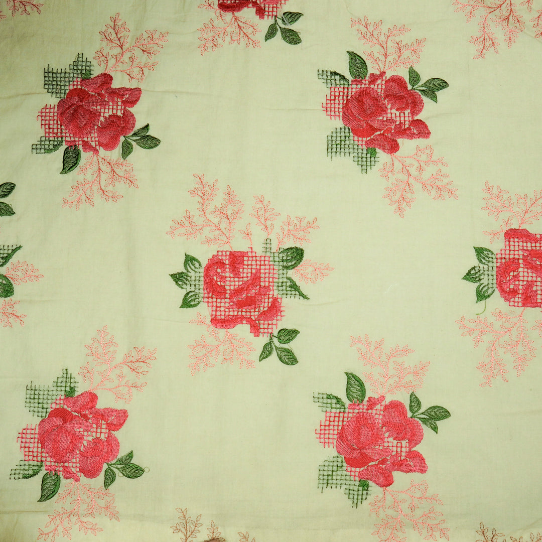 Hiral Rose Buta on Beige Malmal Embroidered Fabric