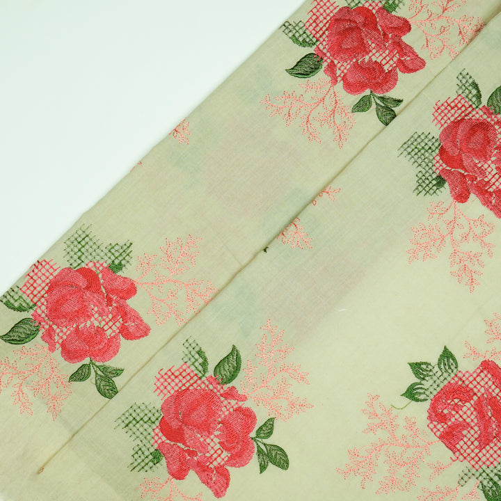 Hiral Rose Buta on Beige Malmal Embroidered Fabric