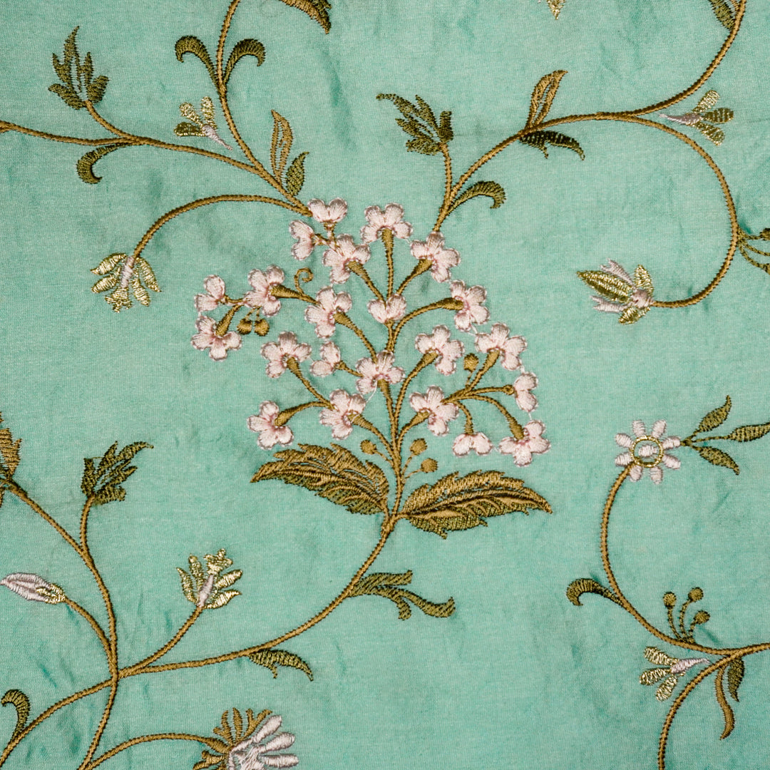 Taliba Jaal on Aqua Silk Chanderi Embroidered Fabric