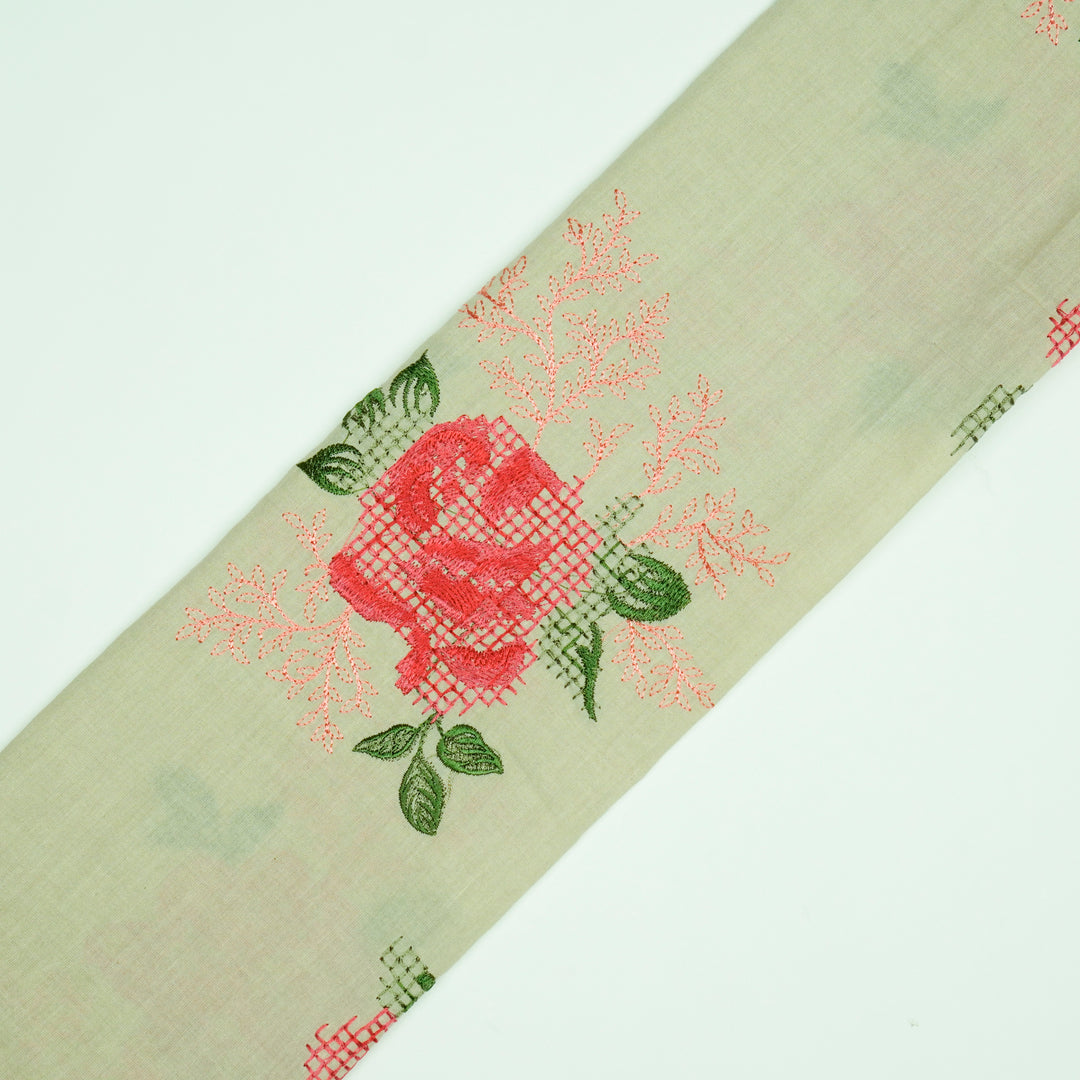 Hiral Rose Buta on Beige Malmal Embroidered Fabric