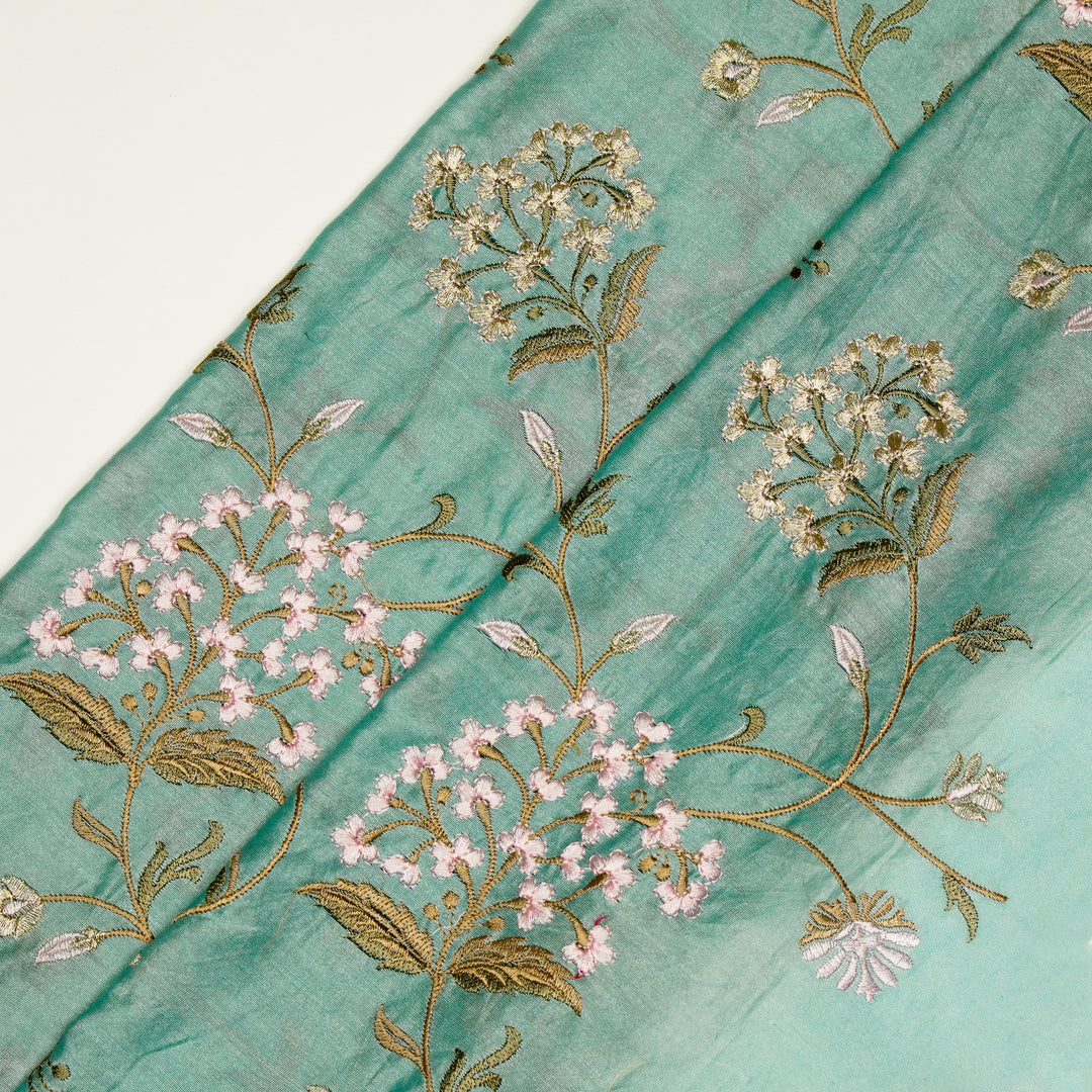 Taliba Jaal on Aqua Silk Chanderi Embroidered Fabric