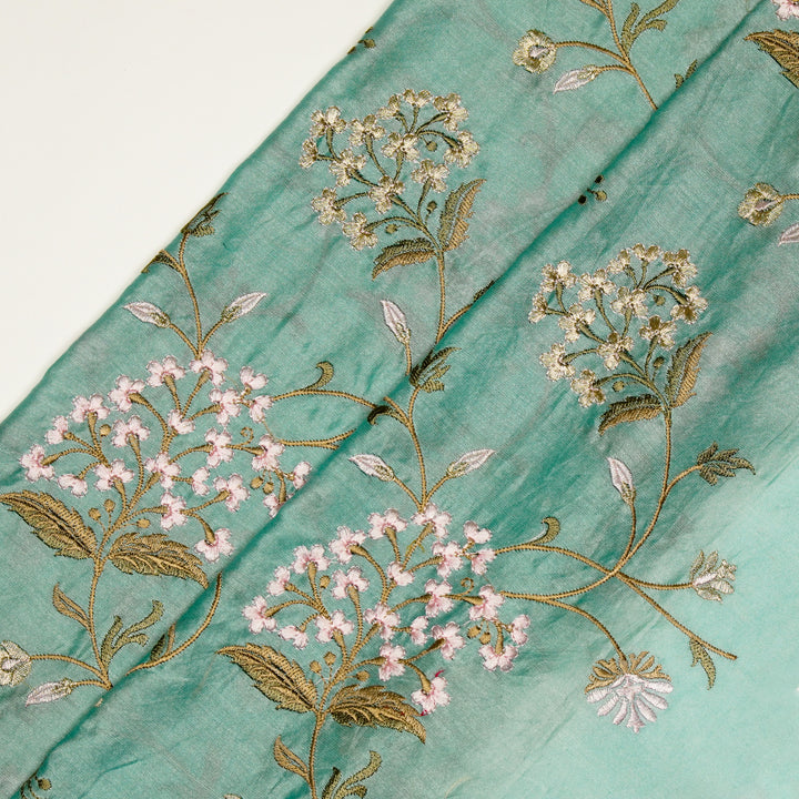 Taliba Jaal on Aqua Silk Chanderi Embroidered Fabric