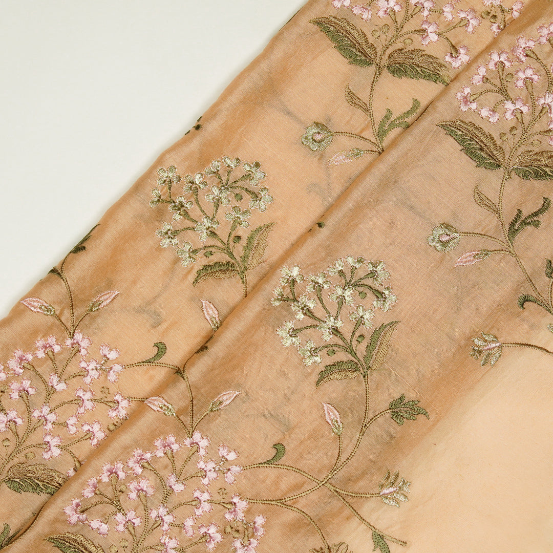 Taliba Jaal on Peach Silk Chanderi Embroidered Fabric