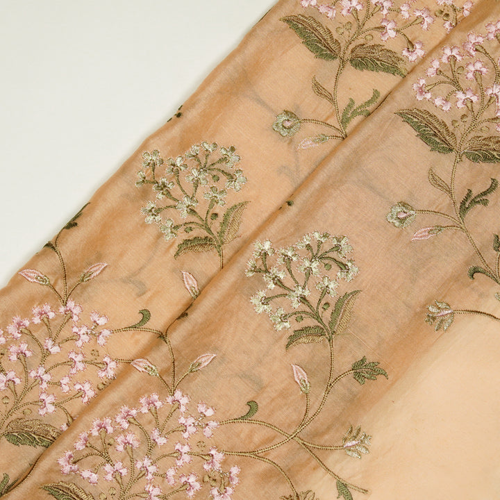 Taliba Jaal on Peach Silk Chanderi Embroidered Fabric
