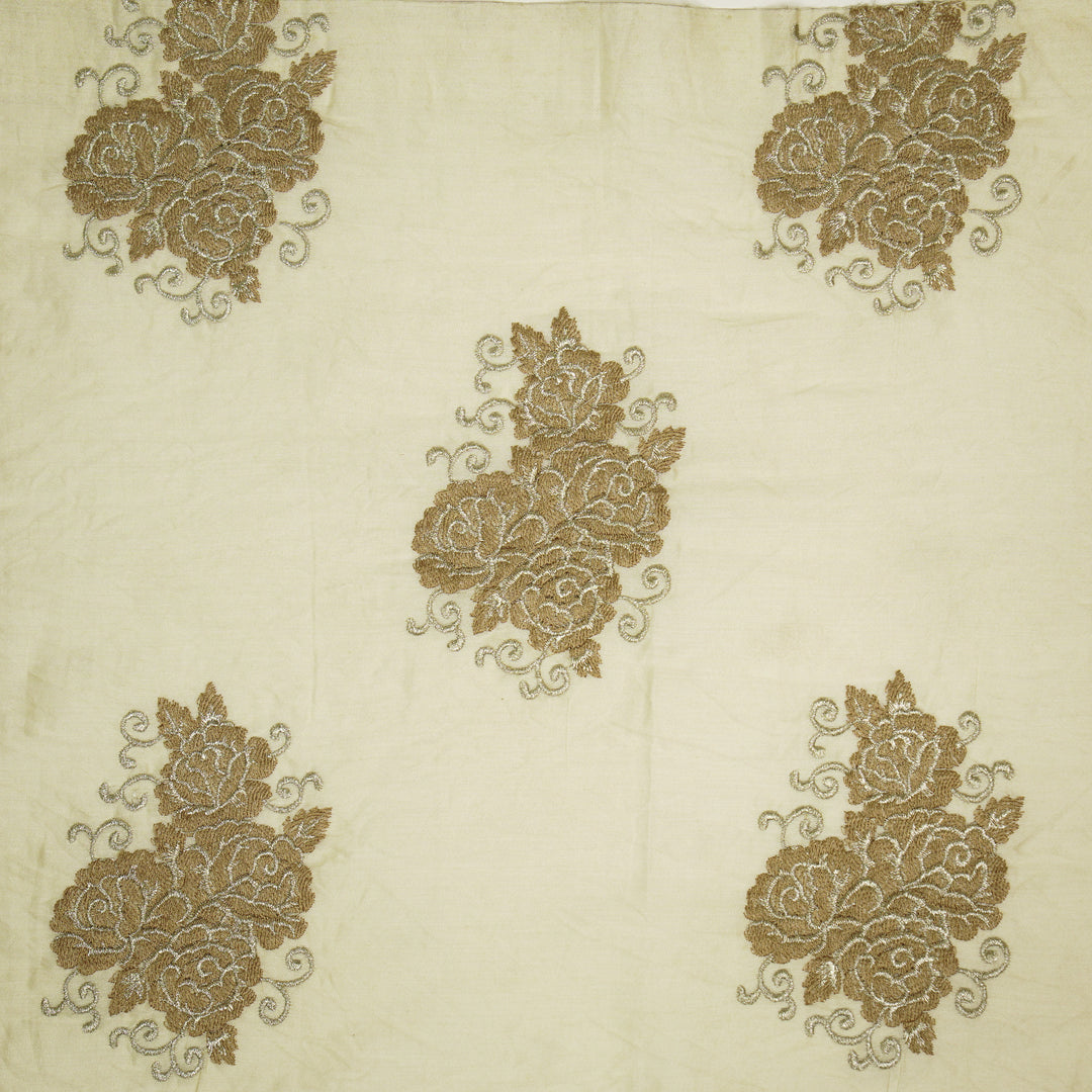 Pallav Buta on Cream Silk Chanderi Embroidered Fabric