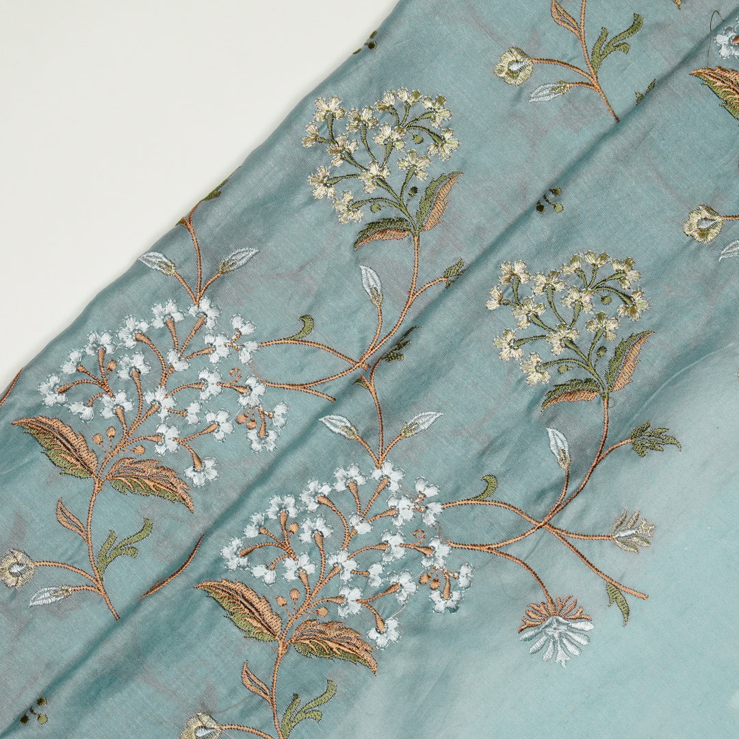 Taliba Jaal on Sky Silk Chanderi Embroidered Fabric