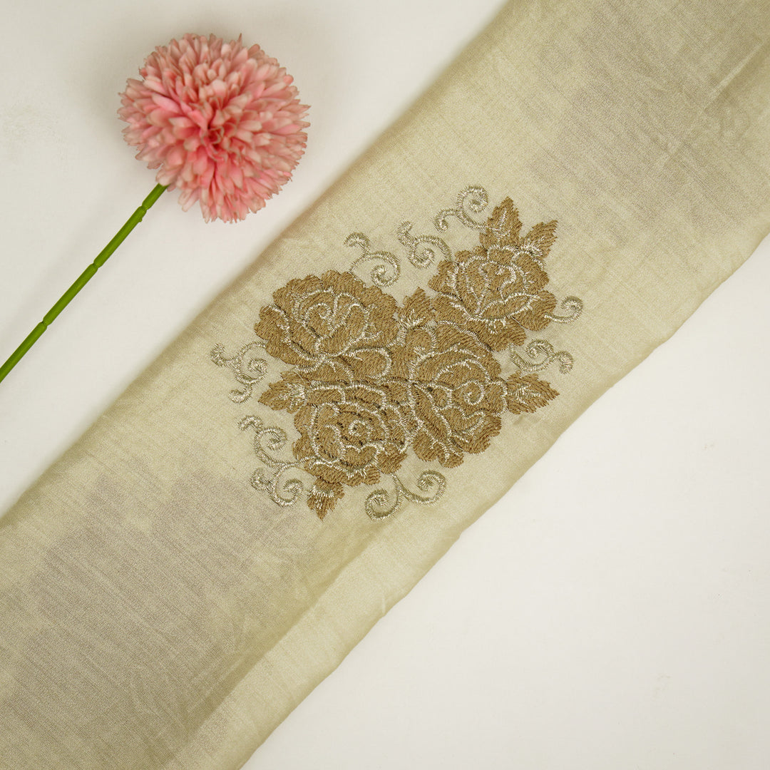 Pallav Buta on Cream Silk Chanderi Embroidered Fabric