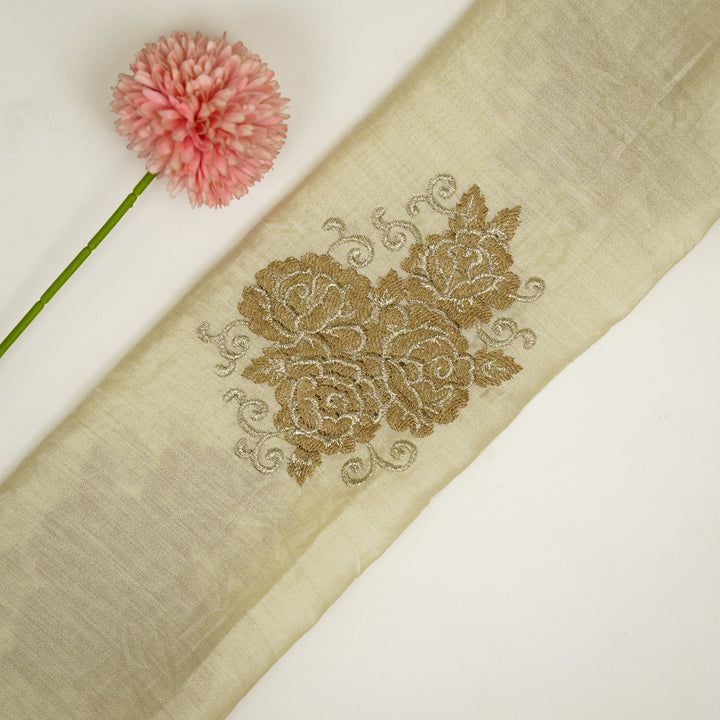 Pallav Buta on Cream Silk Chanderi Embroidered Fabric