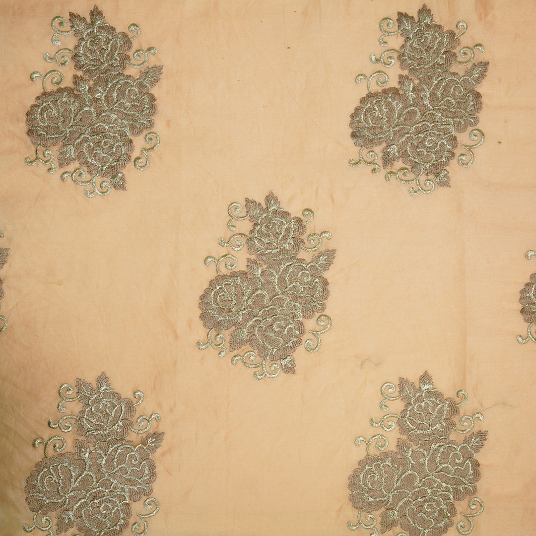 Pallav Buta on Light Peach Silk Chanderi Embroidered Fabric