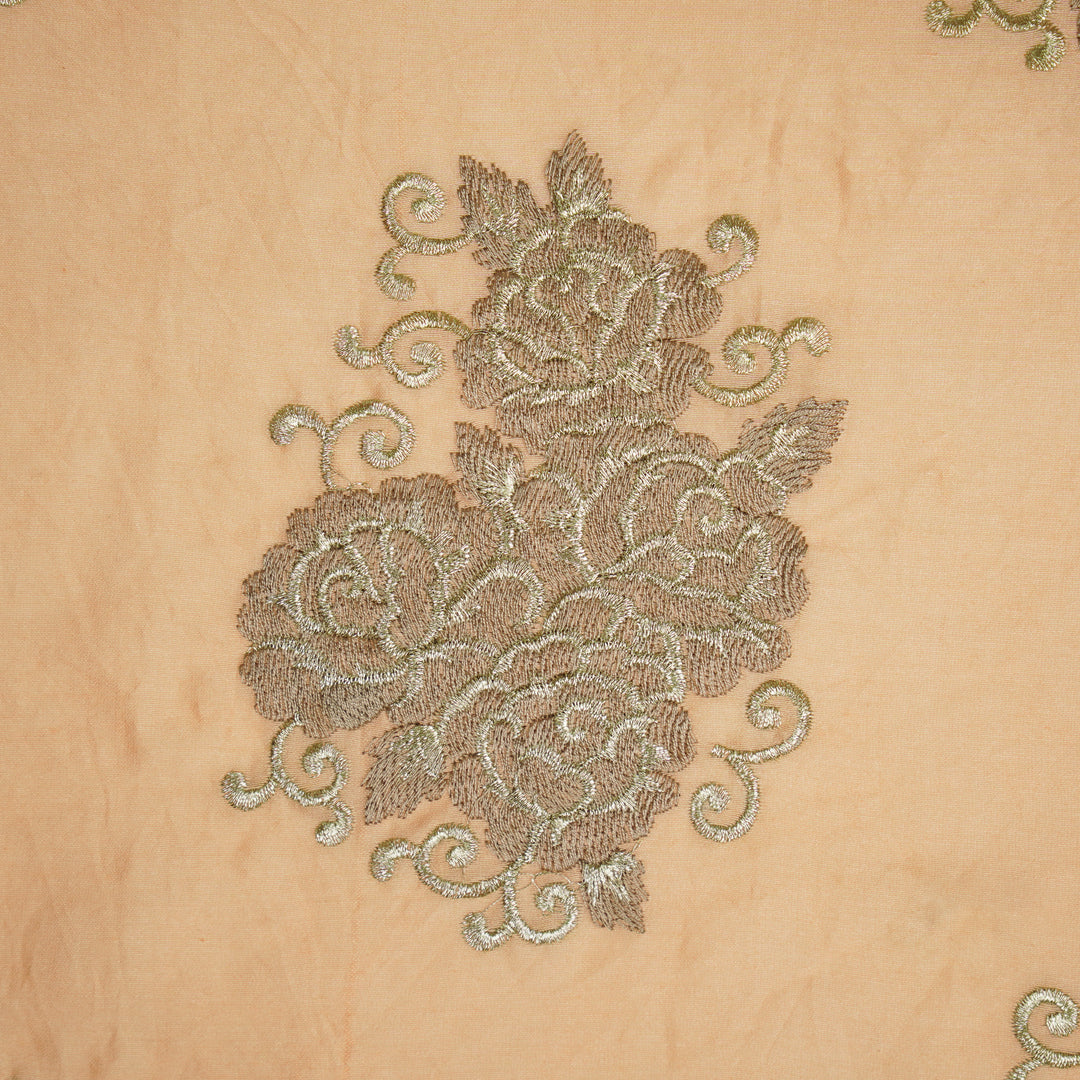Pallav Buta on Light Peach Silk Chanderi Embroidered Fabric