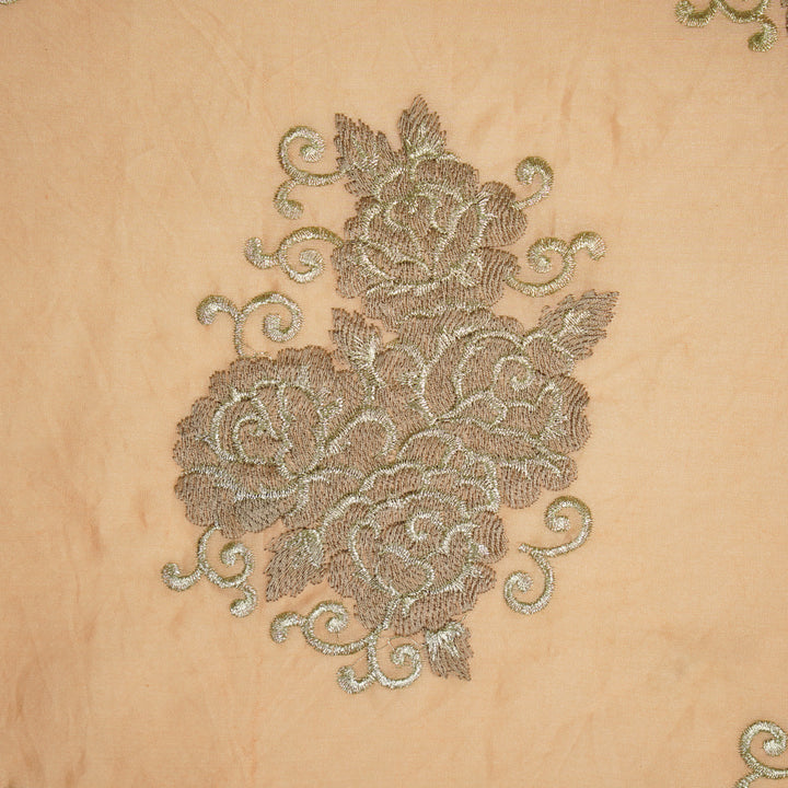 Pallav Buta on Light Peach Silk Chanderi Embroidered Fabric