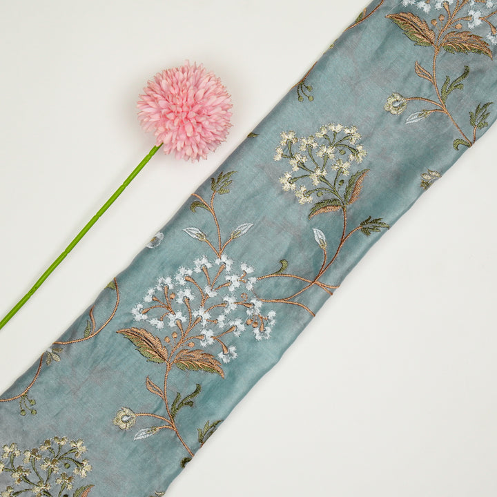 Taliba Jaal on Sky Silk Chanderi Embroidered Fabric