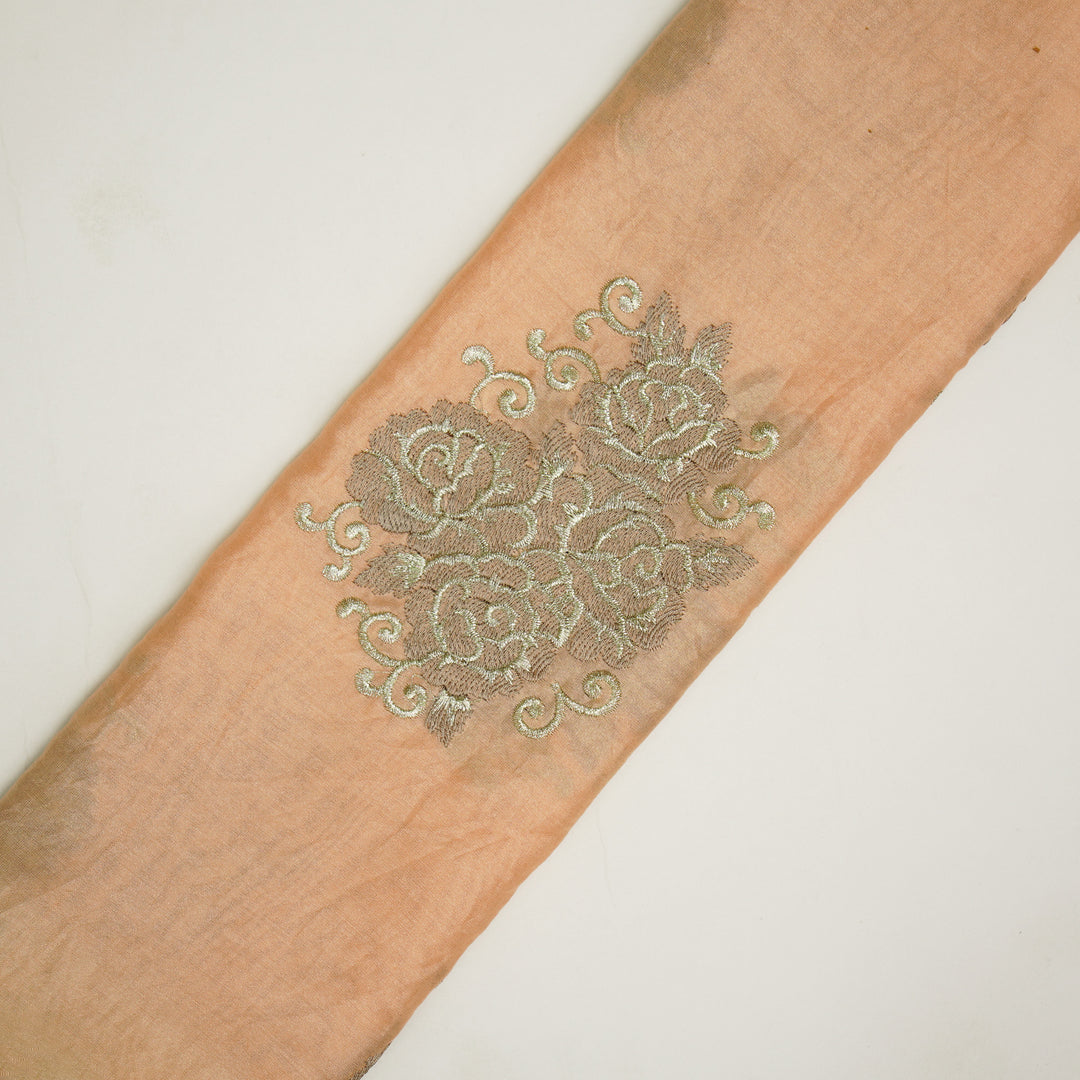Pallav Buta on Light Peach Silk Chanderi Embroidered Fabric