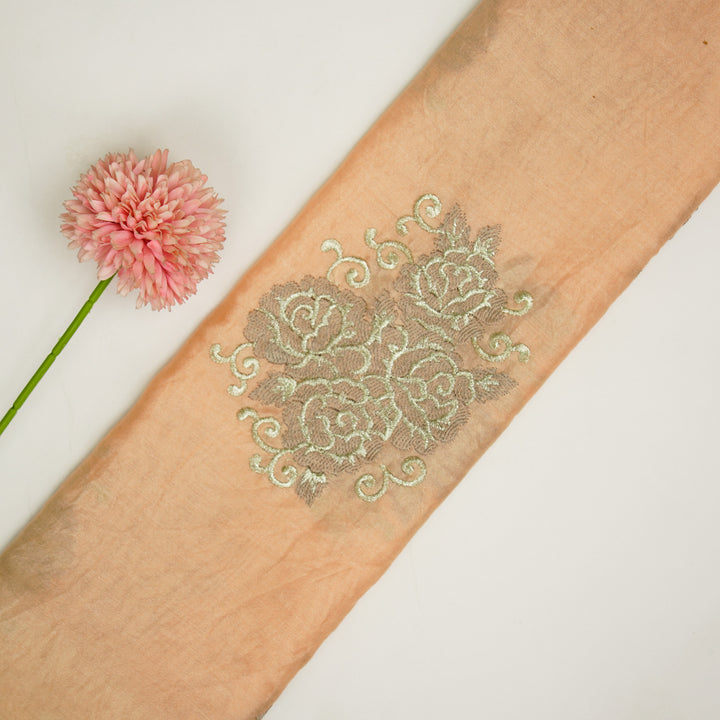 Pallav Buta on Light Peach Silk Chanderi Embroidered Fabric