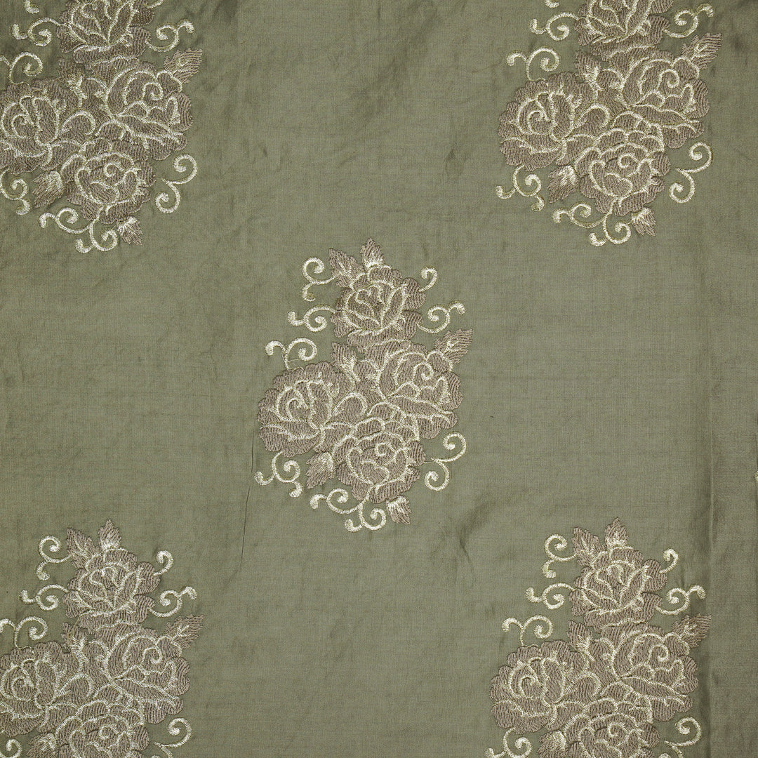 Pallav Buta on Mouse Silk Chanderi Embroidered Fabric