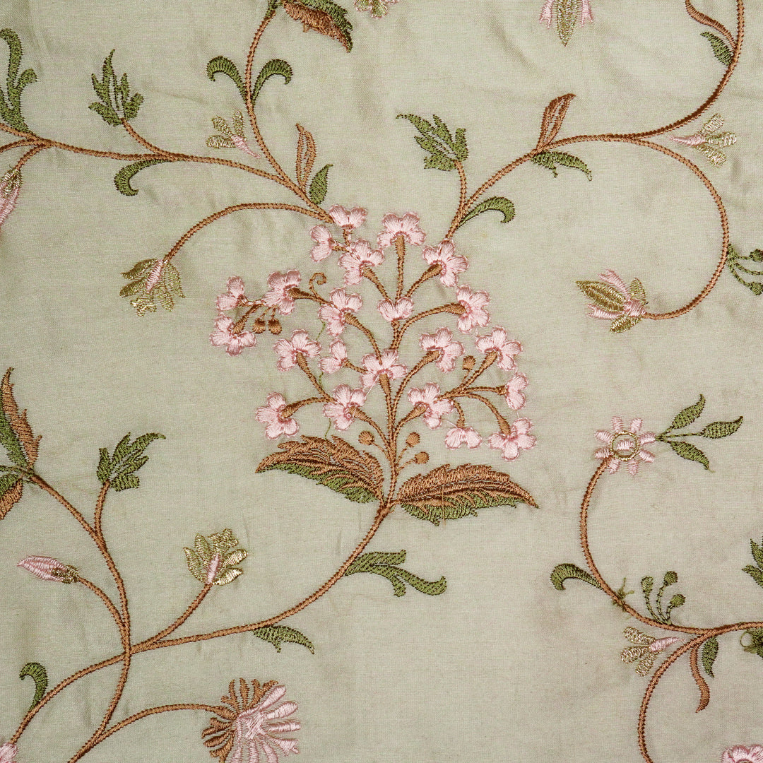 Taliba Jaal on Moss Grey Silk Chanderi Embroidered Fabric